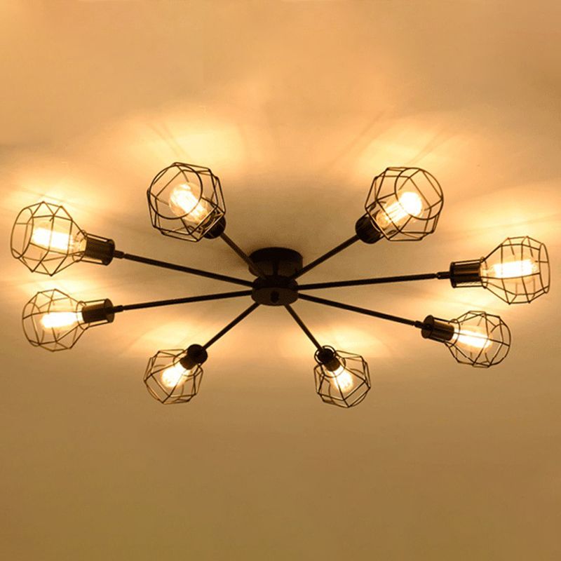 Industrial Starburst Semi Flush Mount Light Metal Semi Flush Light Fixtures for Living Room Bedroom