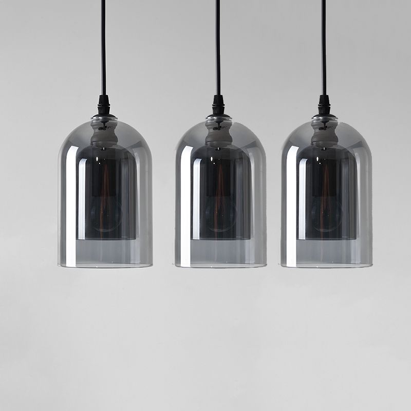 3 Lights Cylinder Hanging Pendant Lights Industrial Style Glass Pendant Ceiling Lights