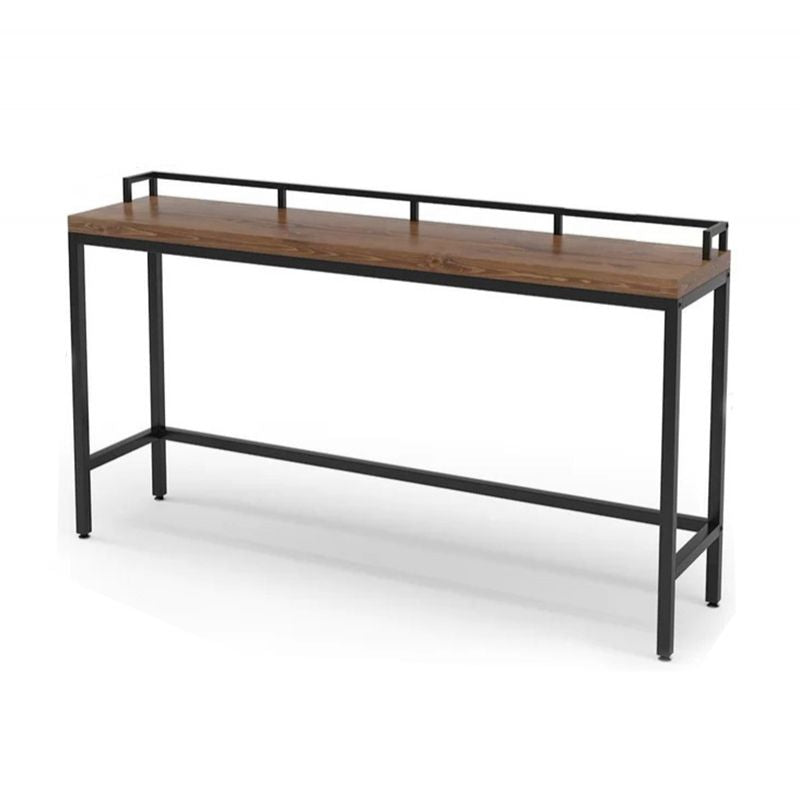 Pine Wood Bar Table Brown Industrial Bar Dining Table with Trestle Base