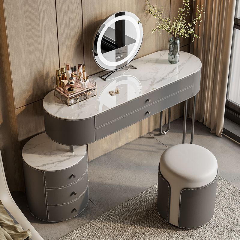 Dressing Table Contemporary Gray Leather Bedroom with Drawer Mirror