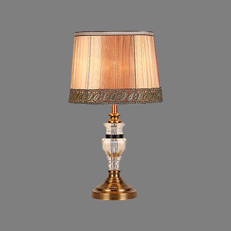 1 Head Urn-Shaped Task Lighting Modern Hand-Cut Crystal Nightstand Lamp in Brown