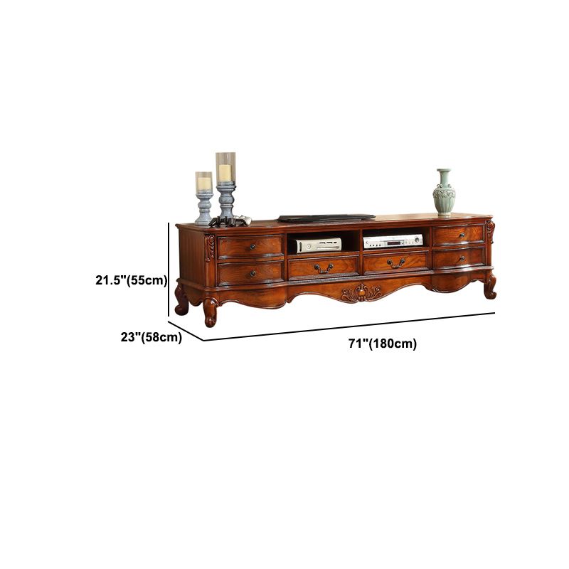 Brown Traditional Style TV Cabinet Rubber Wood and Birch Wood TV Stand