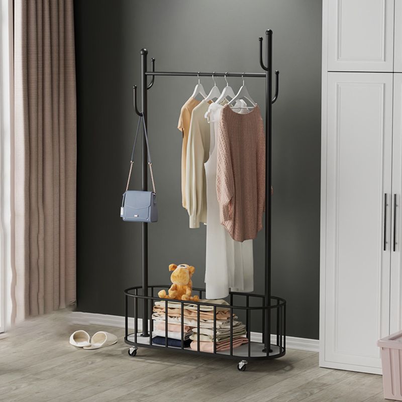 Modern Metal Hall Tree Castors and Hooks Entryway Kit Basket Coat Hanger