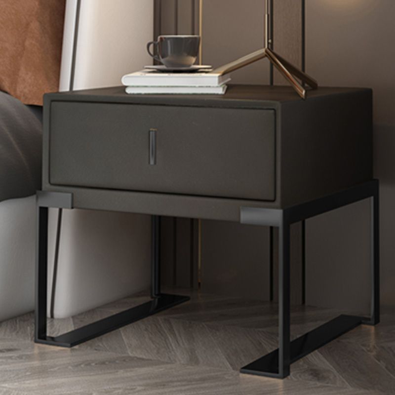 Leather 1 Drawer Nightstand Contemporary Night Table with Metal Legs