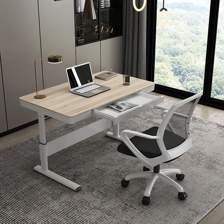 Contemporary Standing Desk Converter White Metal Trestle Base Desk for Office