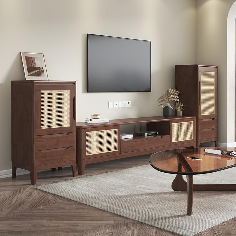 Solid Wood TV Media Console Contemporary TV Console with Drawers