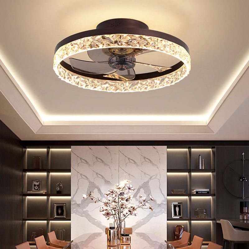 Single Black/White/Brown Ceiling Fan Lamp LED Acrylic Ceiling Fan Light for Living Room