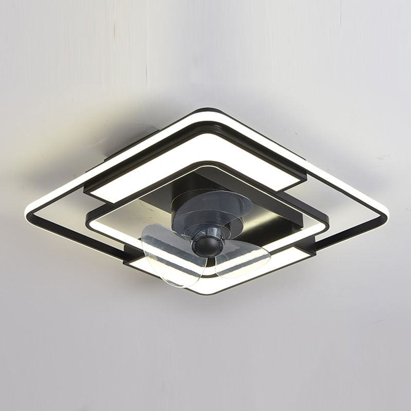 Black Geometric LED Fan Lamp Modern 360-Degree Rotatable Semi Flush Mount Ceiling Light