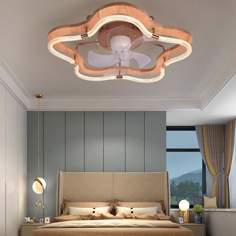 5-Blade Ceiling Fan Modernism Wood LED Fan with Light for Bedroom