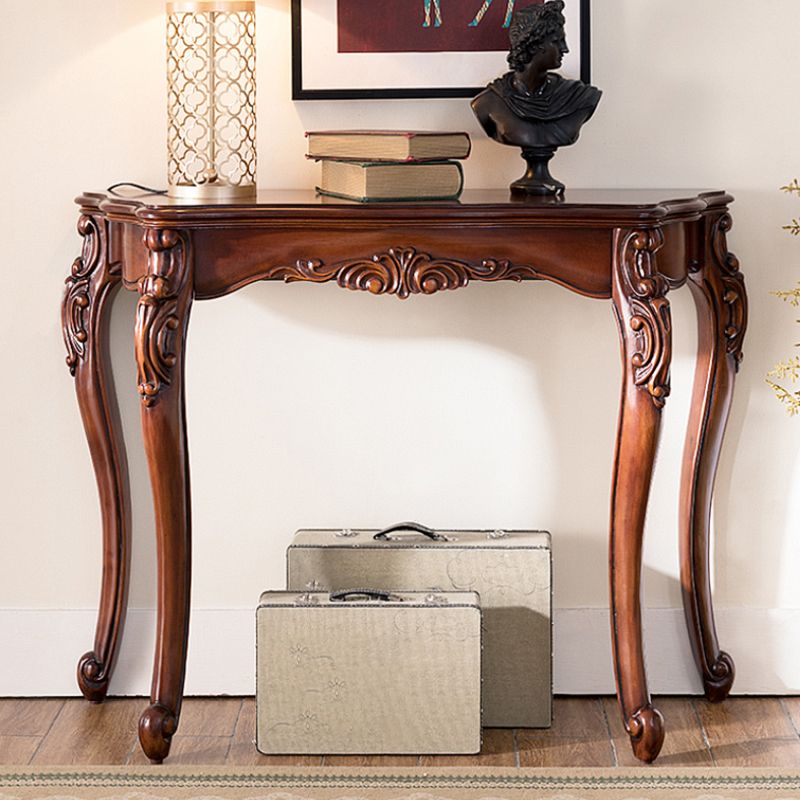 Mid-Century Modern Console Table Rubbered Wood Dark Brown 4 Legs Sofa Table