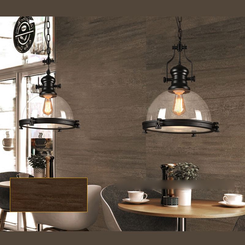 Ciotola nera Light Light Industrial Vintage 1 Light Clear Glass Dining Room Affermazione Luce a sospensione a sospensione