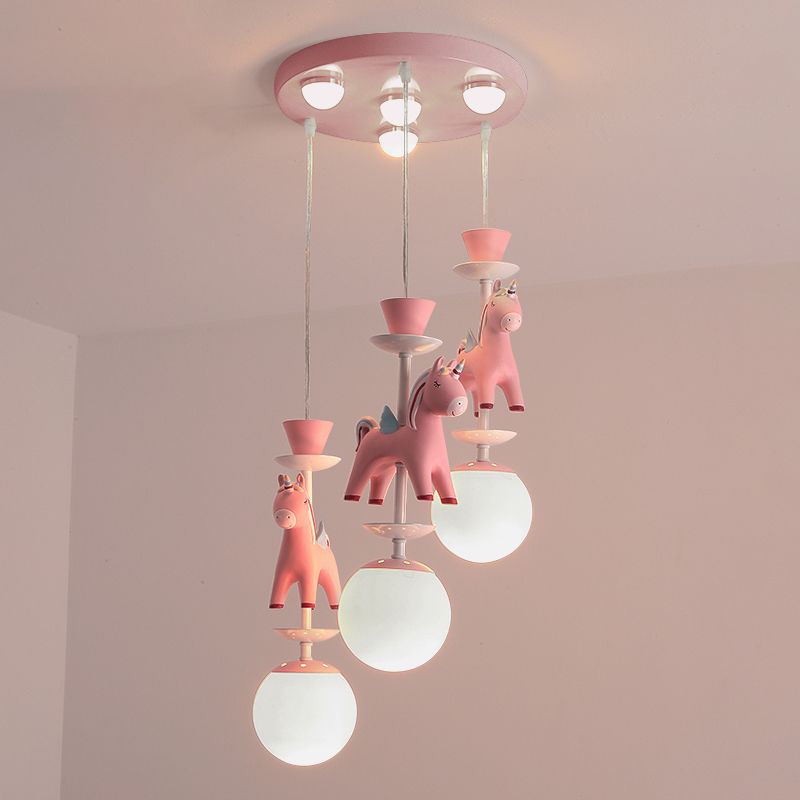 Merry-Go-Round Multi Ceiling Lamp Kids Metallic Nursery Suspension Light Fixture with Unicorn Decor