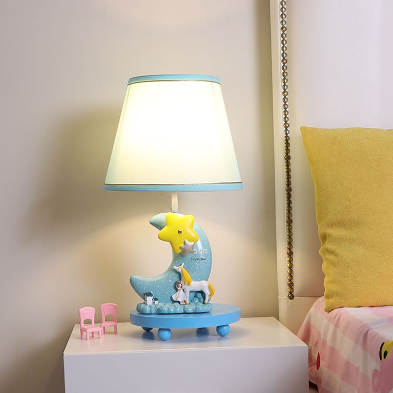 CONE TASSEGGIO CONE Night Table Lamp Cartoone Accensione da comodino blu a 1 testa con luna e base a stella