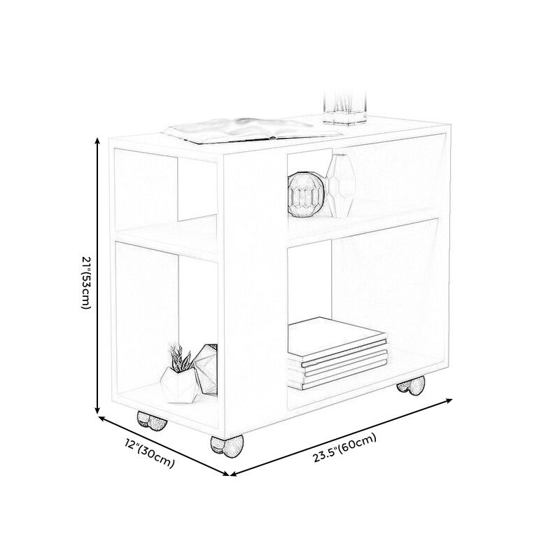 Wood Rectangular Side Table Modern Side End Table  with Shelves for Living Room