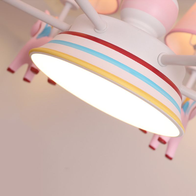 Nordic-Style Carousel Pendant Light Fixture Metal kids Bedroom Chandelier Lighting in Pink