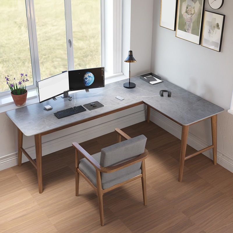 Contemporary Stone Office Desk L-Shape Writing Desk for Office