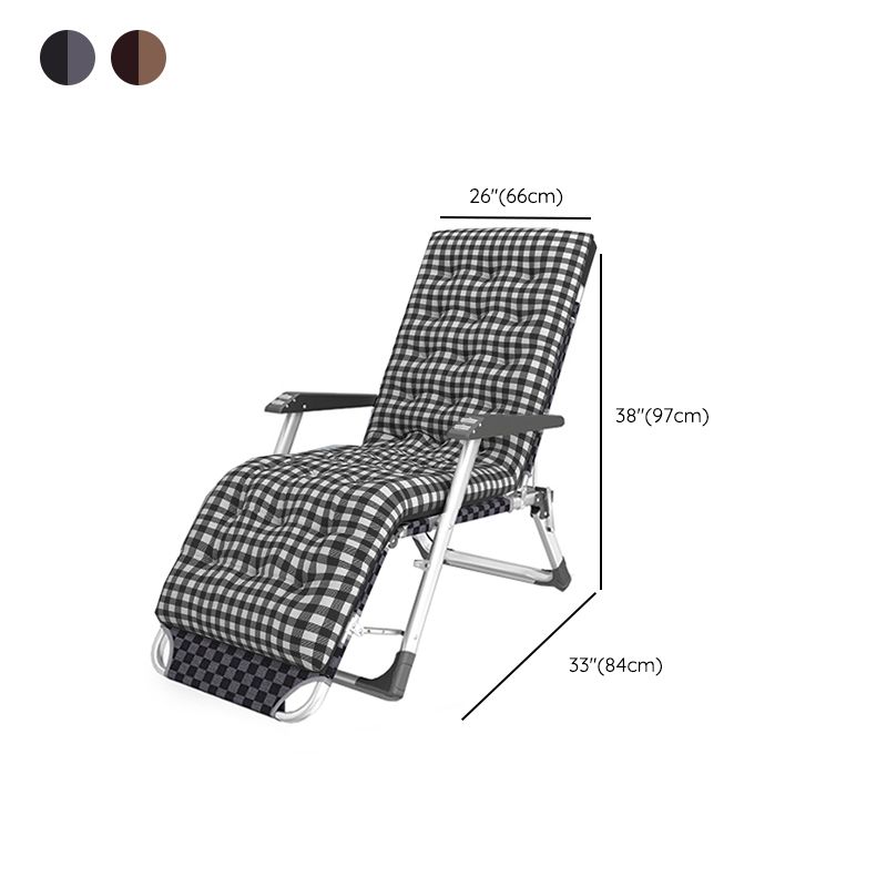 Contemporary Plaid Pattern Standard Recliner with Metal Base and Arms