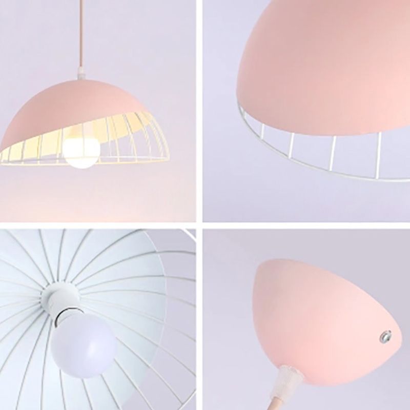 1 Light Cage Ceiling Light Macaron Aluminum Hanging Pendant Lights for Restaurant