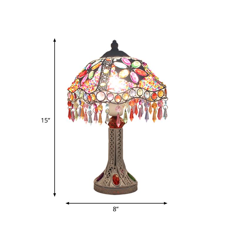 Bohemian Scalloped Table Lighting 1 Bulb Metal Nightstand Light in White/Red/Yellow for Living Room