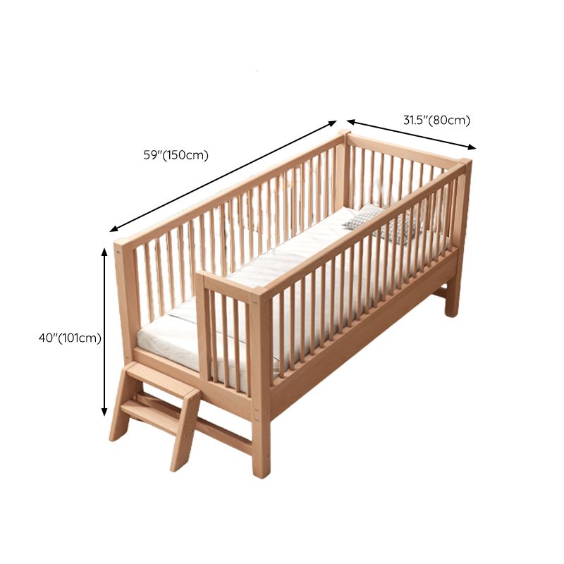 Solid Wood Baby Crib Traditional Beech Nursery Crib with Guardrails