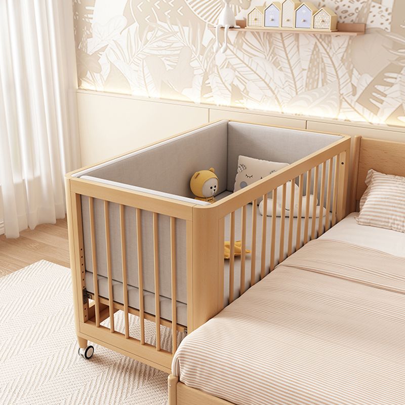 3-in-1 Natural Convertible Crib Modern Solid Wood Baby Crib with Casters