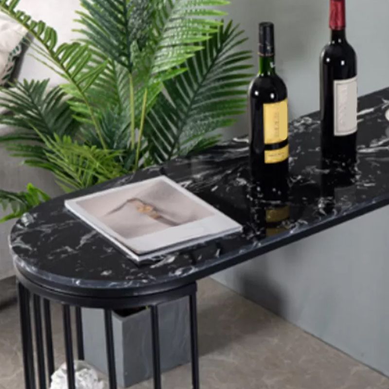 Stone Bar Dining Table Glam Bar Table with Double Pedestal for Living Room