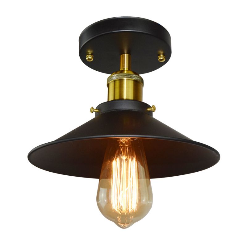 Retro Industrial Style Deckenleuchte schwarz schmiedeeisernen Kegelschatten Halbflush Mount Lampe für Korridor Schlafzimmer