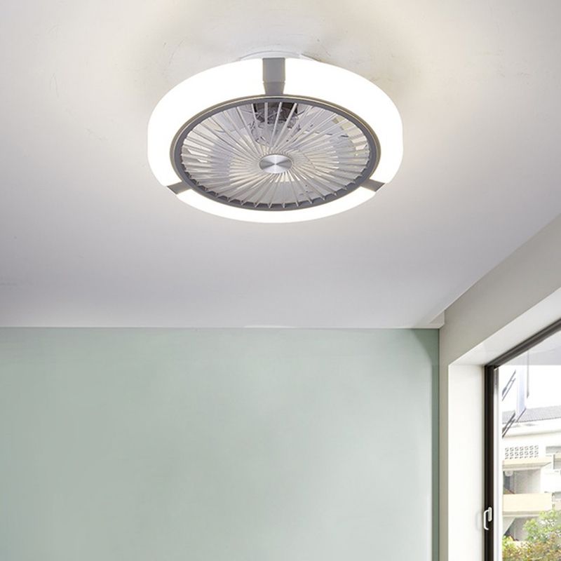 Nordic Round Fan Light Fixture Acrylic Bedroom LED Semi Flush Ceiling Light with Remote