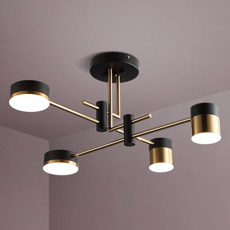 Modern Metal Radial Hanging Chandelier Light Drum Shade LED Suspension Light  in Black for Living Room