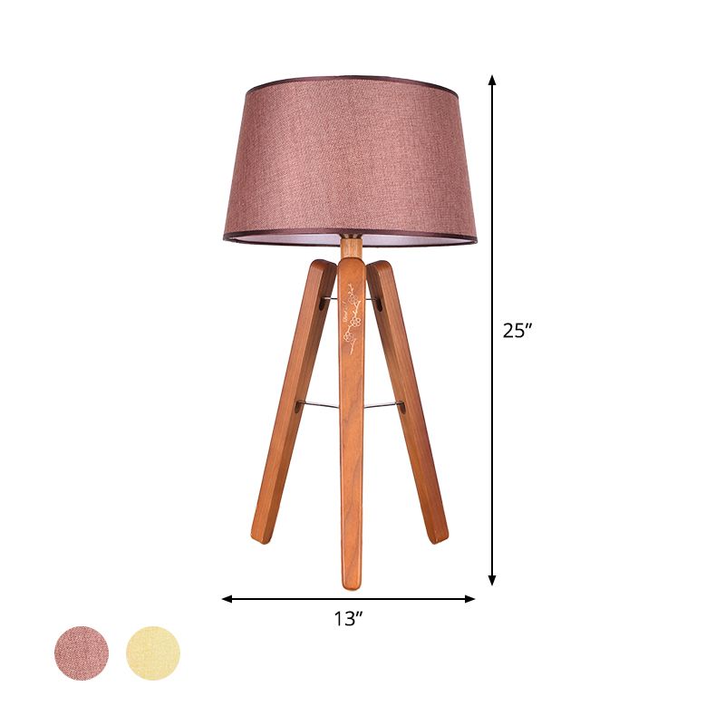 Fabric Tapered Desk Light Modernist 1 Bulb Night Table Lamp in Brown/Beige with Wood Tripod