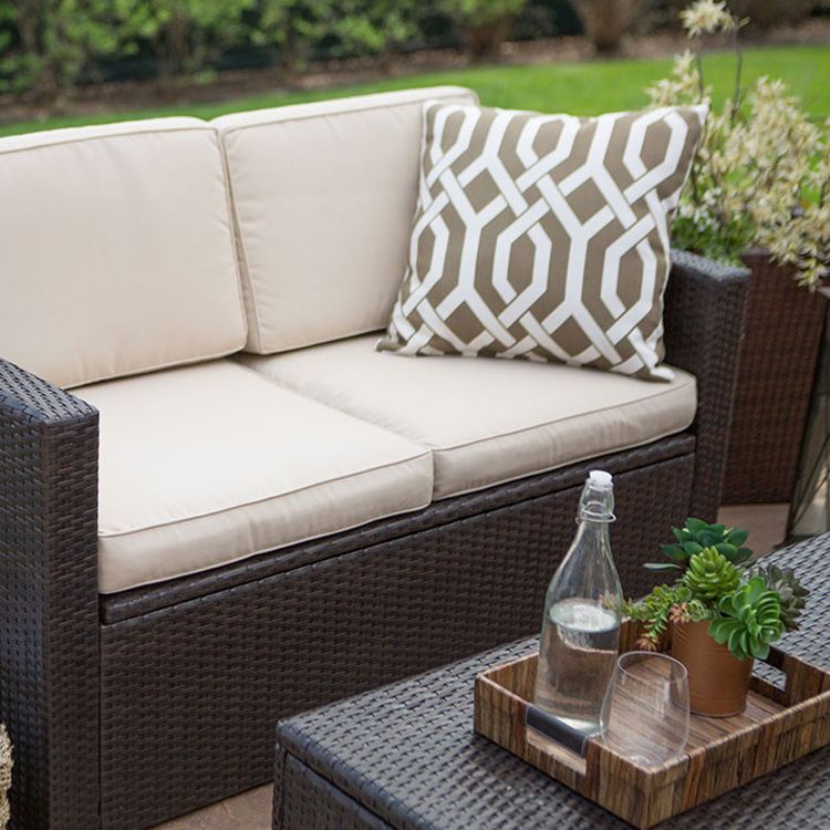 Contemporary Rattan Outdoor Sofa UV Resistant Patio Sofa with Cushion