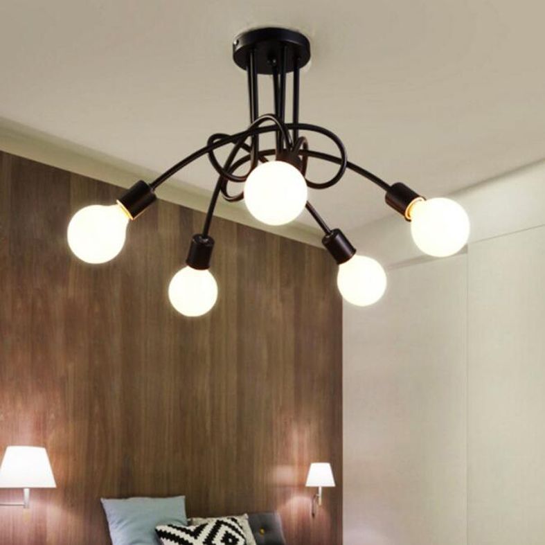 Open Bulbs Design Iron Ceiling Light Modernist Semi Flush Mount Ceiling Light for Dining Room