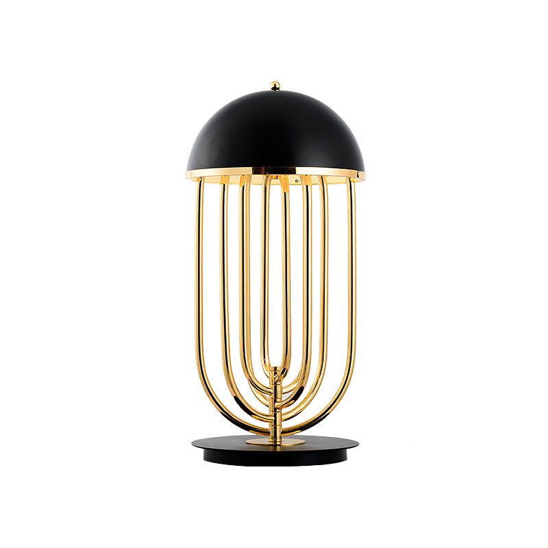 1 Head Living Room Task Lighting Modern Black/White Night Table Lamp with Dome Metal Shade