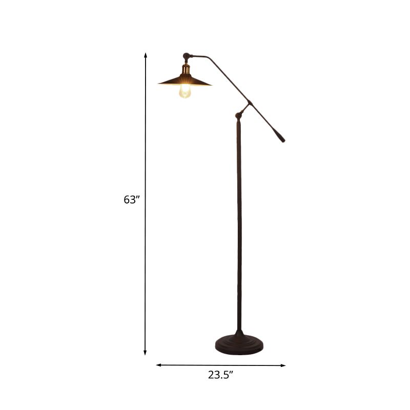 Metallic Cone Floor Light with Swing Arm Nordic Single Bulb Black Finish Stand Up Lamp