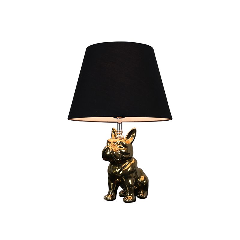 Silver/Gold 1 Head Night Lamp Traditional Resin Dog Nightstand Light with Conical Fabric Shade for Bedroom