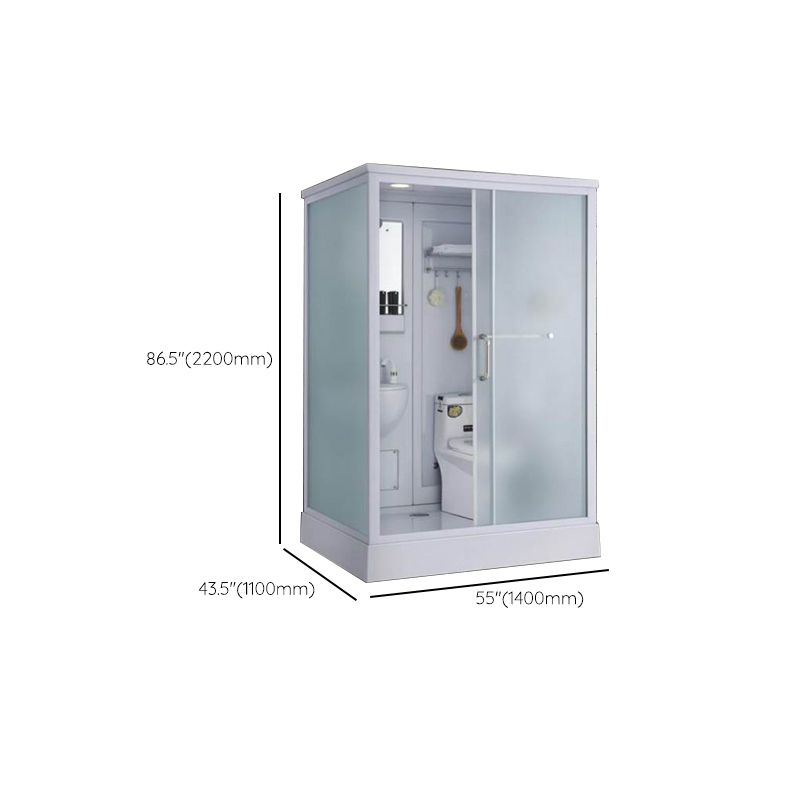 Frosted Single Sliding Shower Kit White Framed Shower Stall with Base Included