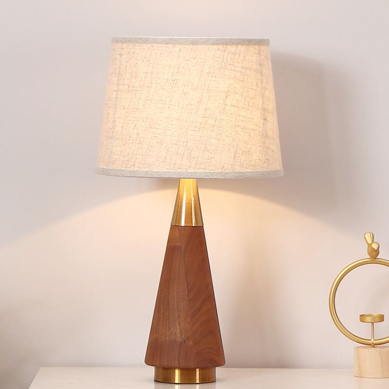 Brown Trapezoid Task Lighting Modernism  1 Head Fabric Reading Lamp with Wood Base