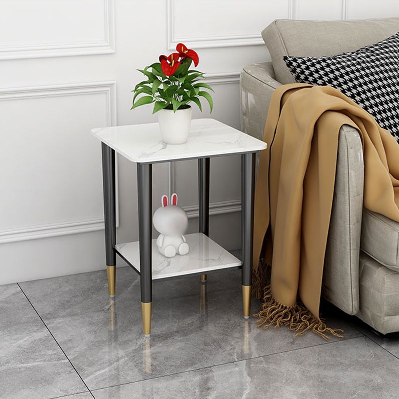 Modern Stone Top Nightstand 1-Shelf 22" H Metal Open Storage Bed Nightstand