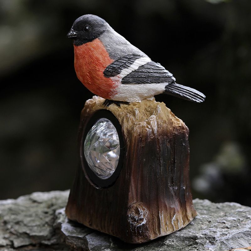 Countryside Bird Resin Solar Path Lamp LED Outdoor Ground Light around Garden Pool in Red/White/Orange