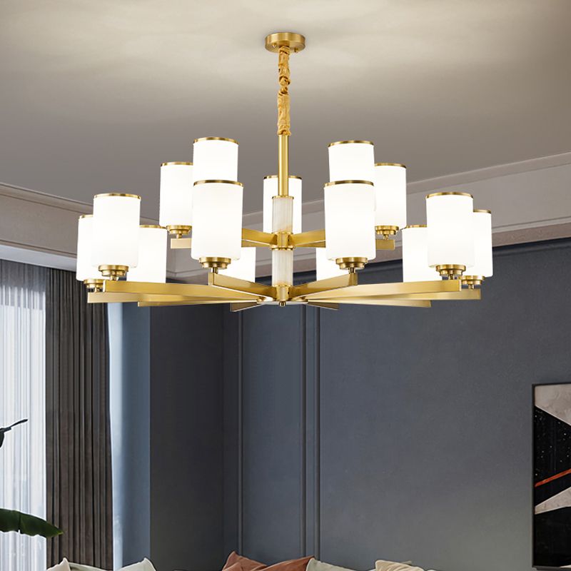 American Style Pendant Light Cylindrical Glass Shade Chandelier Lighting for Bedroom