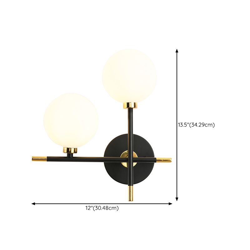 Black Gold Wall Mount Lamp Modern Style Spherical with Glass Shade for Bedroom