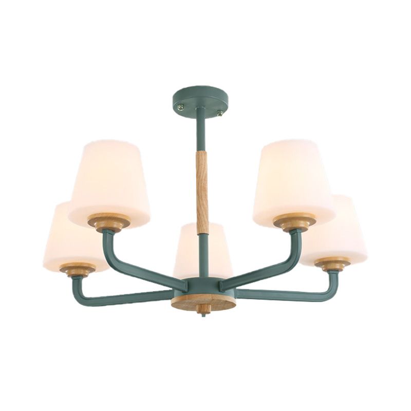 Cone Chandelier Light Fixture Modernism White Glass 3/5/6 Lights Hanging Ceiling Light in Grey/White/Green for Bedroom