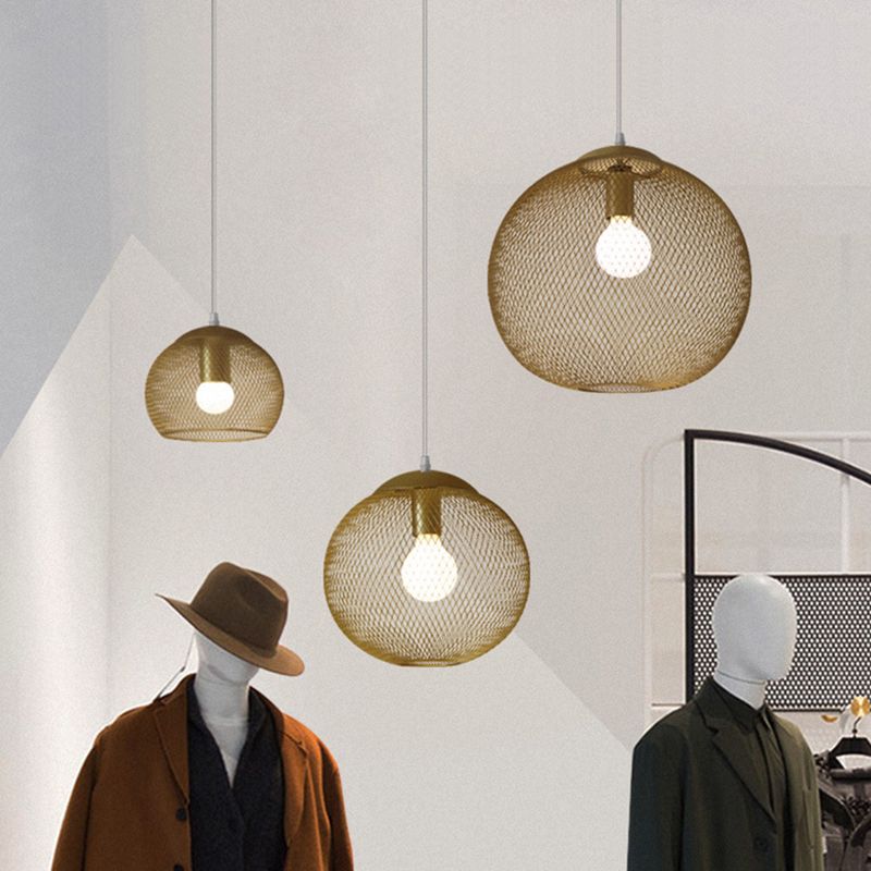 Iron Wire Spherical Pendant Light Loft Style 1 Bulb Clothing Store Ceiling Suspension Lamp in Gold