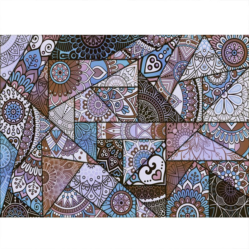 Bohemian Mosaic Tile Print Rug Multicolored Polypropylene Rug Stain Resistant Washable Non-Slip Backing Rug for Home Decoration