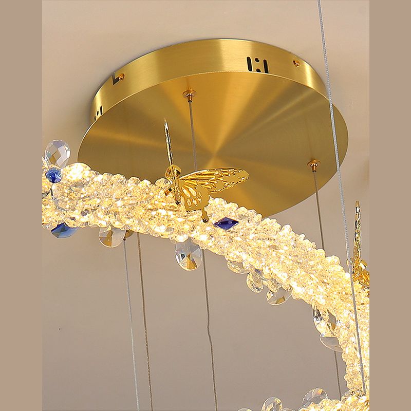 Modern Luxury Style Layered Ring Pendant Lighting Fixtures Crystal Pendant Light for Living Room