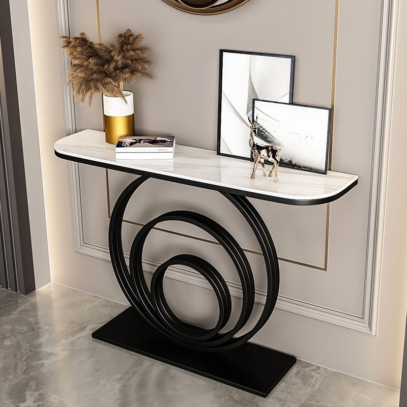 Half Moon Stone Console Table Glam Ironcraft Frame Accent Table for Hall