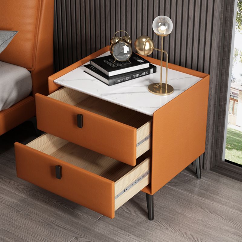 Contemporary Accent Table Nightstand Stone Nightstand with Drawers