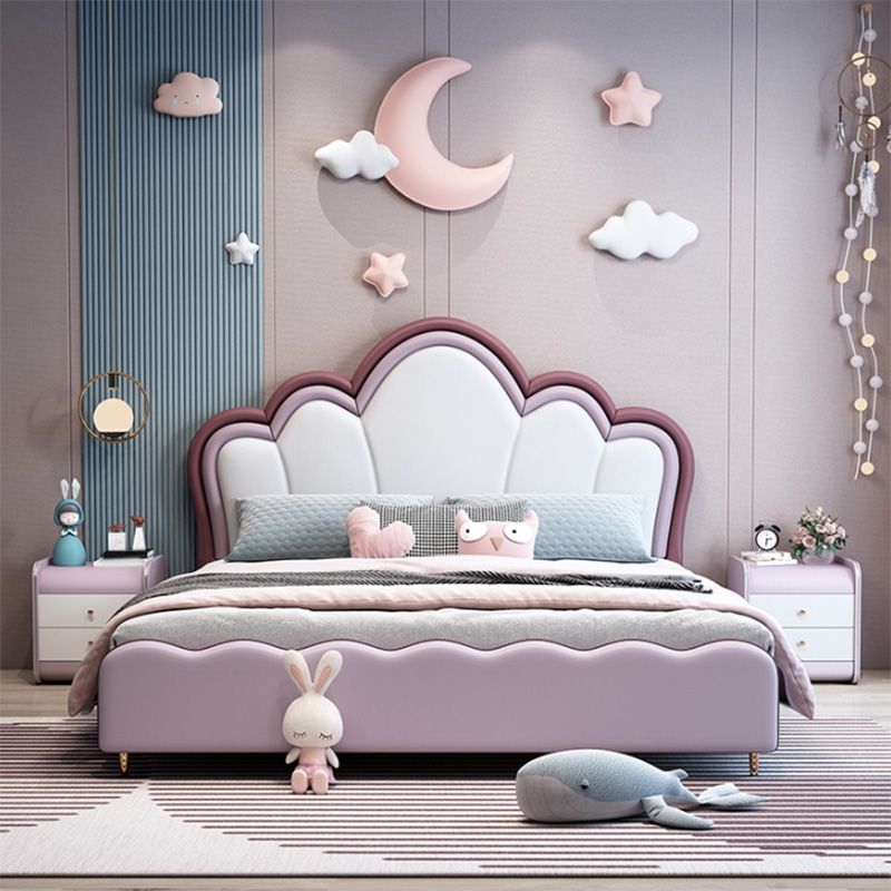 Contemporary Genuine Leather Princess Headboard Pink Kids Bed