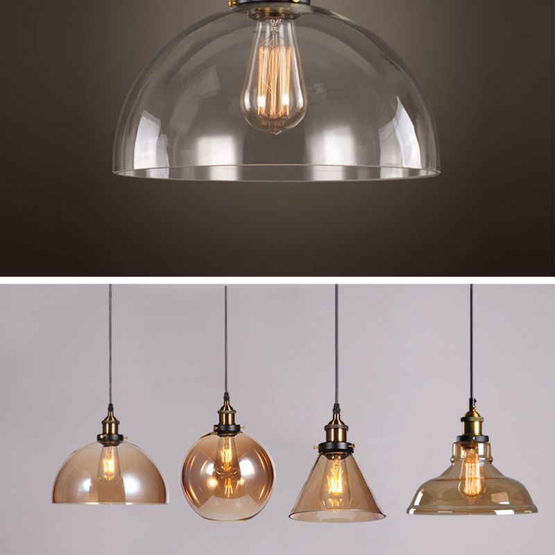 Clear Glass Shade Hanging Ceiling Light  Industrial Vintage Brass 1 Light Restaurant Down Lighting