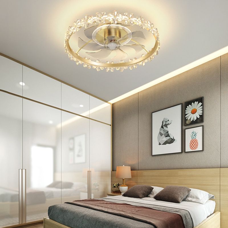 Modern Style Ceiling Fan Lamp Metal Ceiling Fan Lighting in Golden for Bedroom